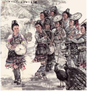 作者：黃慶明 作品名稱：《花腰姑娘》—紙本水墨 作品尺寸：200cm×200cm  創作時間：2017 年
