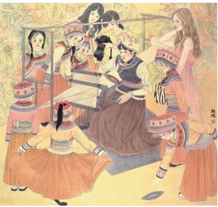 作者：楊艷鴻 作品名稱：《傈僳織布圖》—工筆畫 作品尺寸：200cm×190cm 創作時間：2017 年
