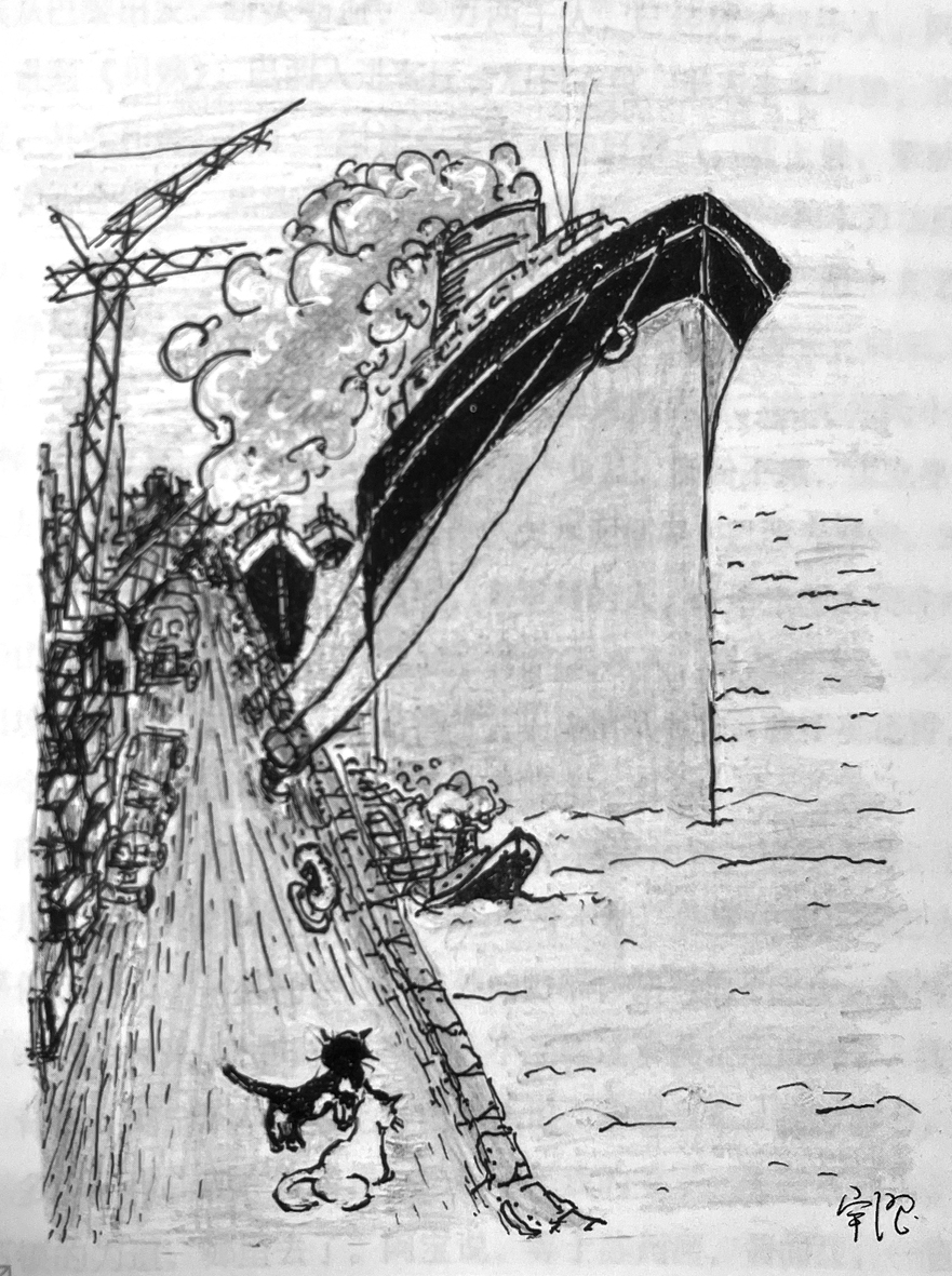 文中提到一動不動的江鷗，我始終找不準位置，畫在哪里才好，最后，就這樣了