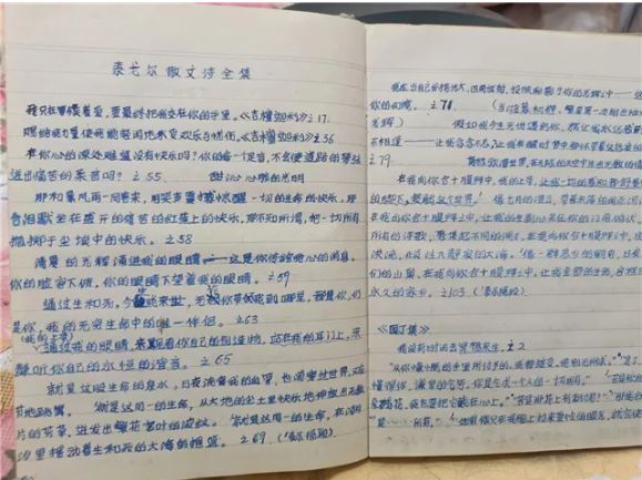 除了孫犁，李躍慧也十分喜愛泰戈爾，這是她手抄的部分泰戈爾詩歌