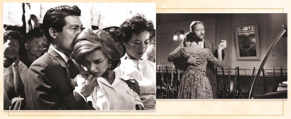 第二十六屆上海國際電影節“向大師致敬”單元集中展映兩部由杜拉斯編劇的影片。左圖為《廣島之戀》劇照，上圖為《長別離》劇照。