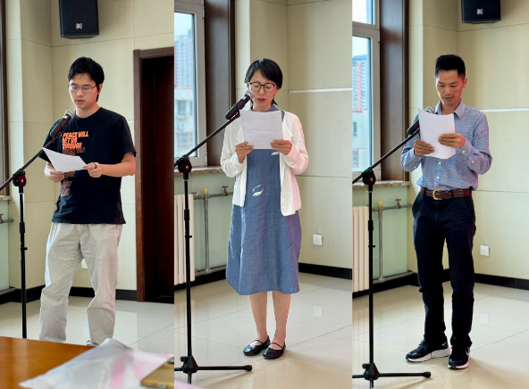 何健、趙立靜、李永超（從左至右）三位學員代表發言