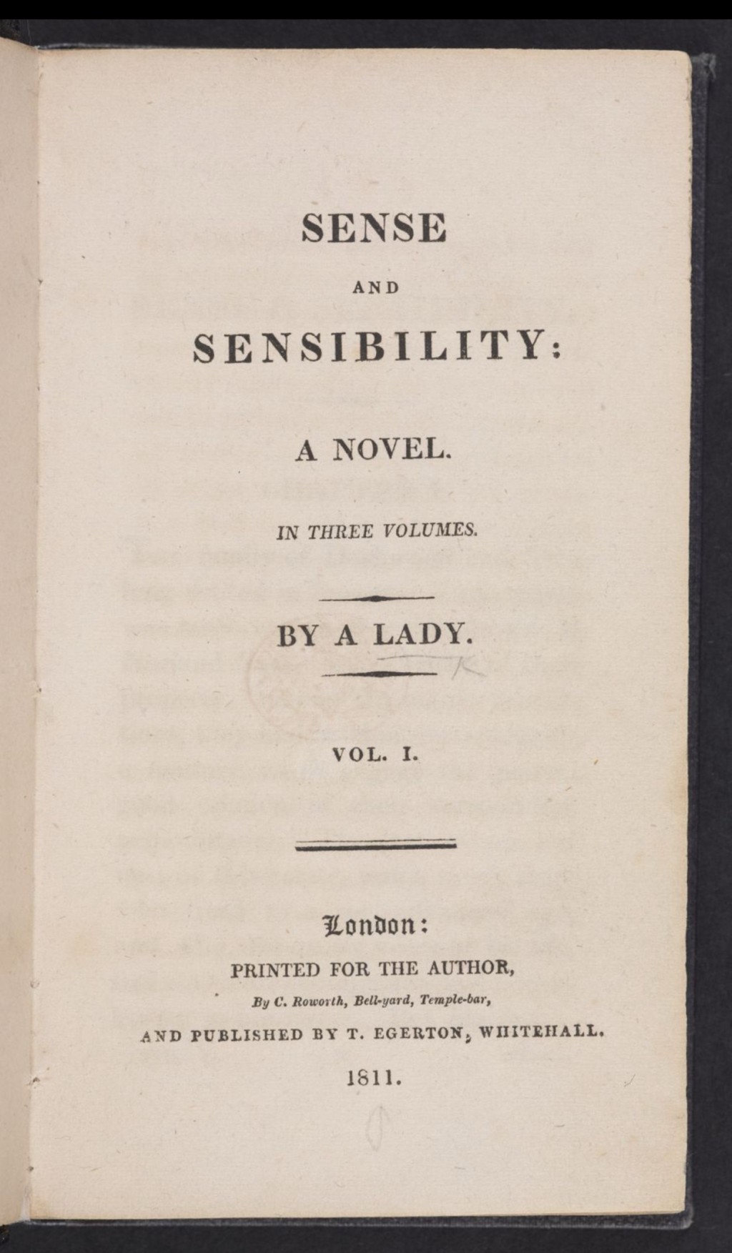 大英圖書館 簡·奧斯汀《理智與情感》第一版扉頁，圖片來自大英圖書館館藏。