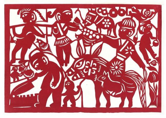 王蘭畔《騎馬》54×78cm剪紙 中華藝術宮（上海美術館）藏
