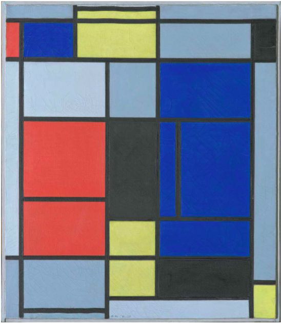 蒙德里安，《繪畫 I》，1921/1925，布面油畫，貝耶勒基金會藏（貝耶勒基金會展品）